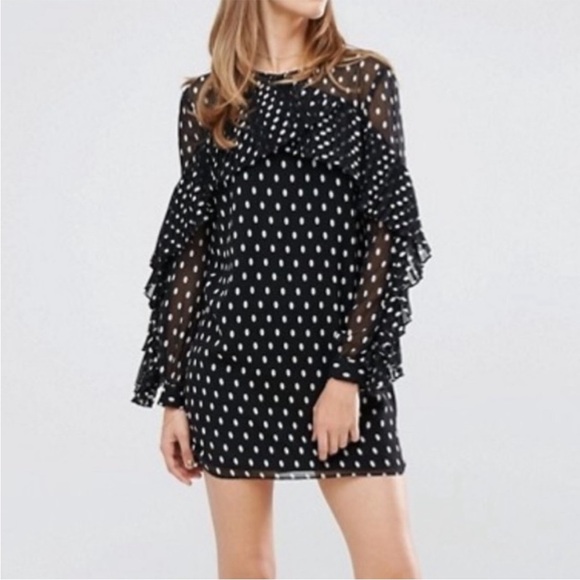 Keepsake the Label Dress Large Black White Polka Dot Ruffle Pleated L - Picture 3 of 8